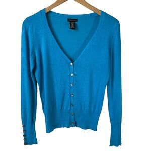 BCBGMAX AZRIA Womens 100% Cotton Button Cardigan Sweater Blue Classic Vibrant